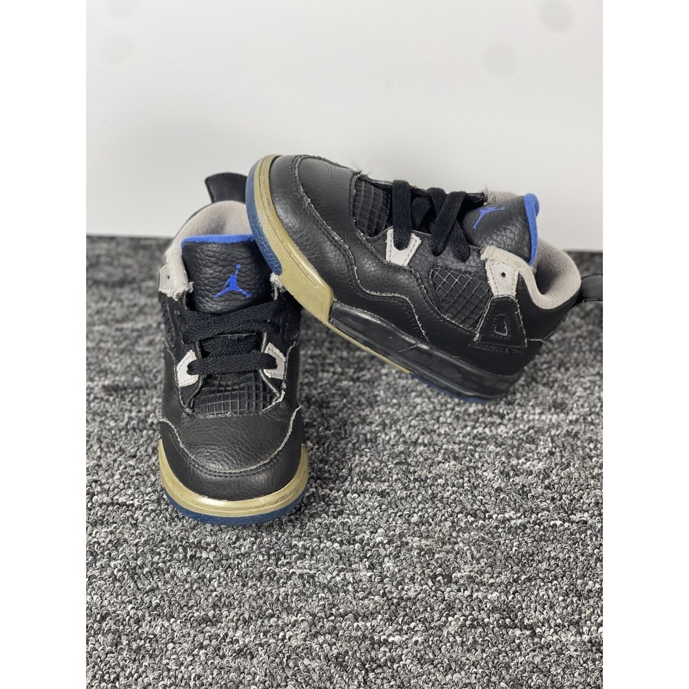Nike Air Jordan 4 Retro Motorsports Alternate Black Blue Kids Shoes Size 8C